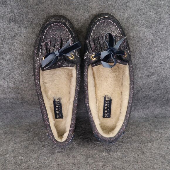 Sperry Shoes Women 6 Moccasin Flats Slip On Leather Metallic Shimmer Slipper Bow - Picture 5 of 13